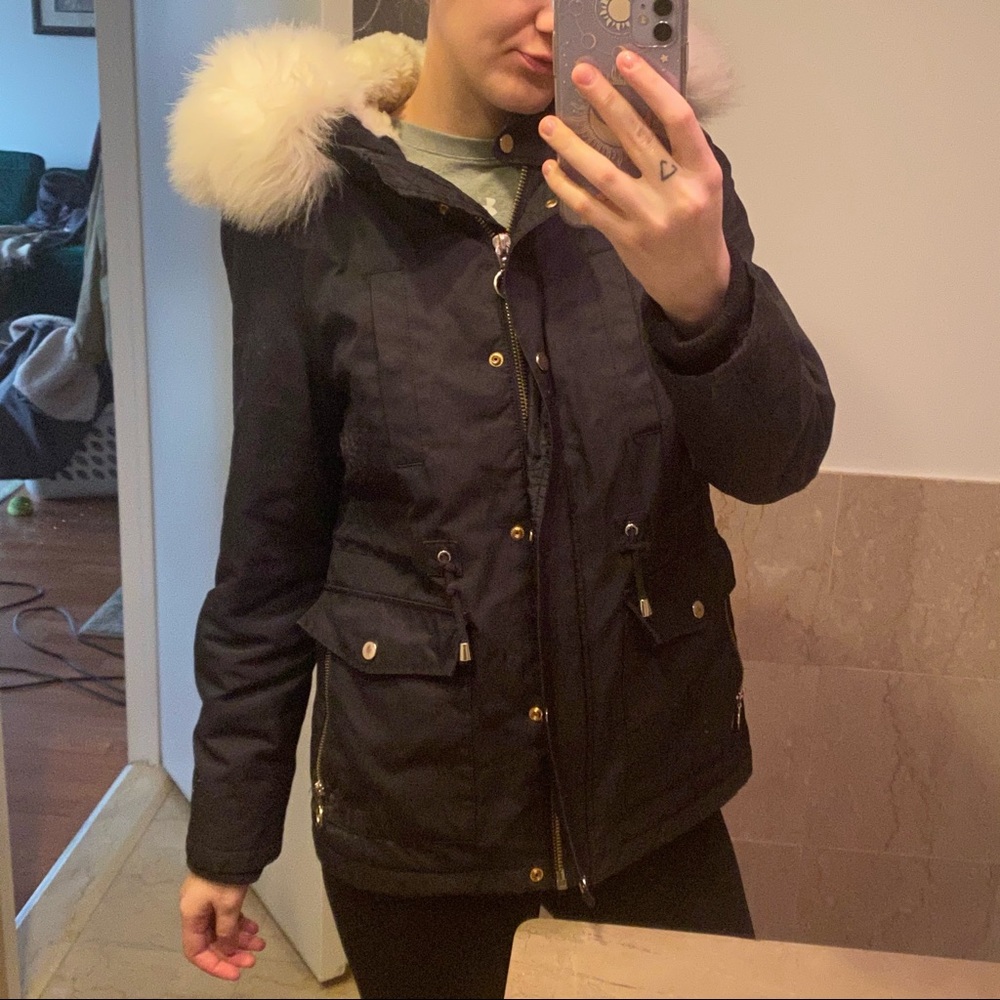 Topshop Basic Black Jacket Parka With Removable W… - image 1